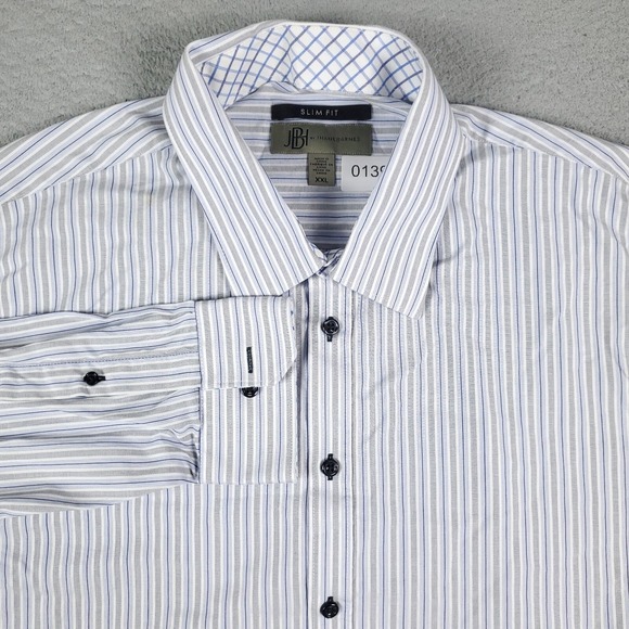 Jhane Barnes Other - Jhane Barnes Blue Gray Stripe Slim Fit Mens Long Sleeve Button Up Shirt Size 2XL